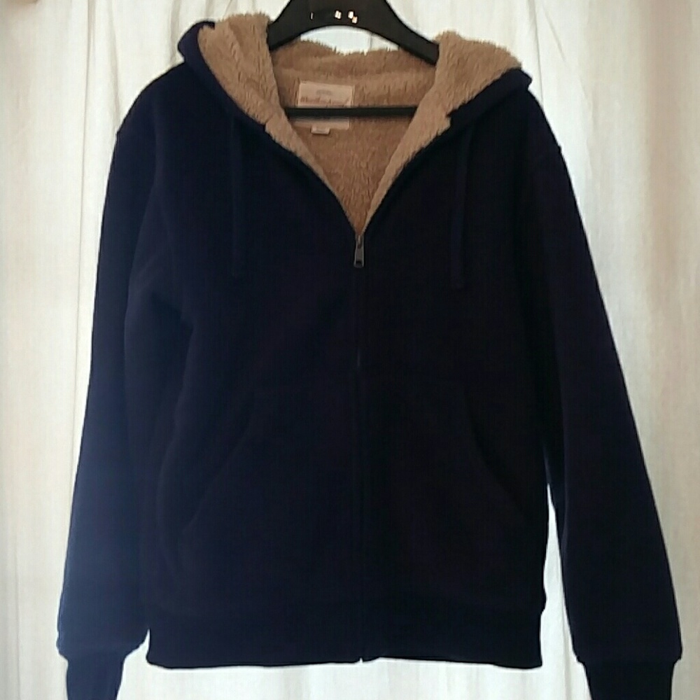 Men's super cosy fleece lined navy hoodie